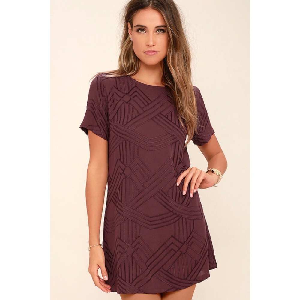 Lulus Embroidered Burgundy Embroidered Shift Dress